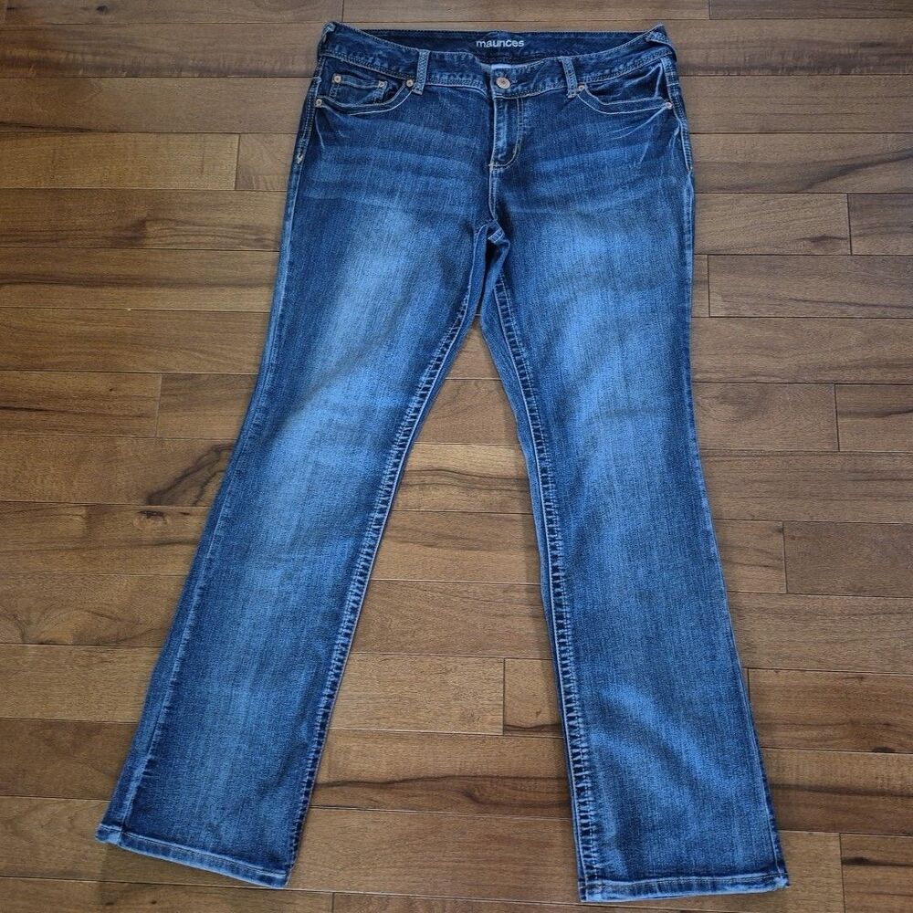 LADIES MAURICES BLUE DENIM STRETCH JEAN EMBROIDERY POCKETS SZ 13/14 REGULAR
